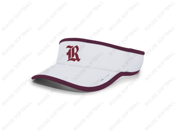 A white visor with logo on the front