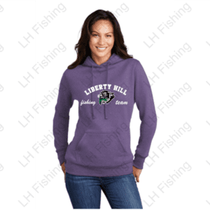 A lady in a purple hoodie