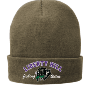 Olive beanie with Liberty Hill fishing logo