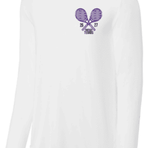 White long-sleeve shirt with purple tennis logo